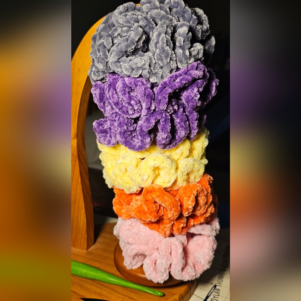 Three Pack Handmade Plush Hair Scrunchies